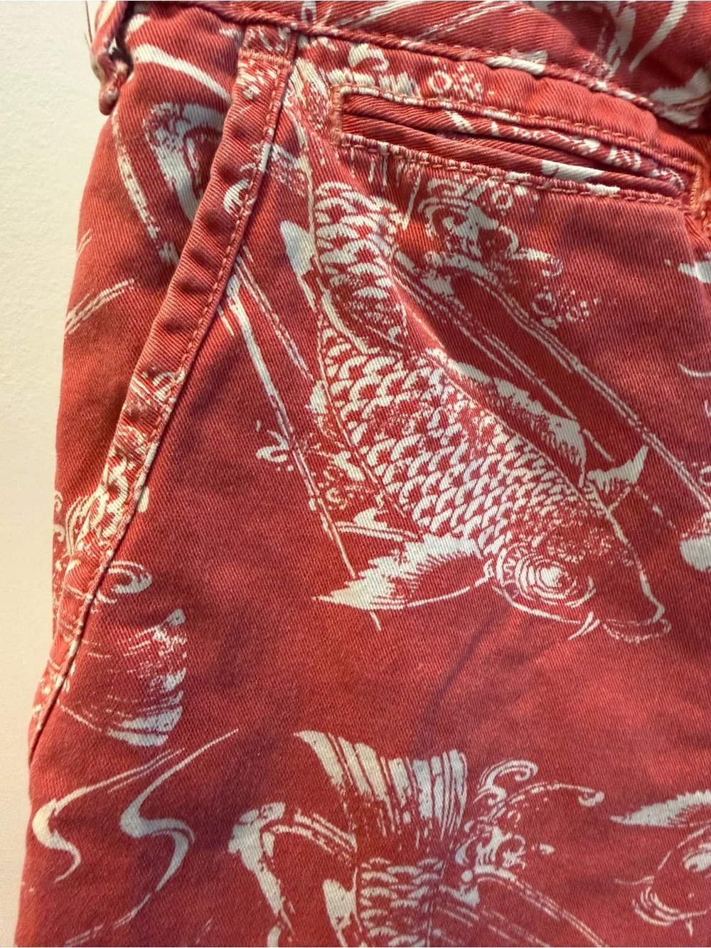 Ralph Lauren White Shirt Red Embroidered Pony Koi Fish Relaxed Fit Men Size 32